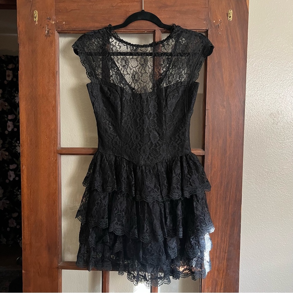 Gunne Sax Black Lace Mini Dress (2)